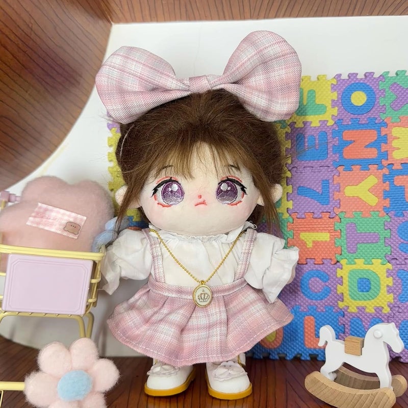 CALEMBOU Plush Doll Clothes Set, Cute JK Uniform Set, Doll Dress Shirt Bow Necklace Shoes 5Pcs Outfits for 20cm/8 inch Soft Dolls Stuffed Animals (Pink Clothes set-20cm/8) - Image 4